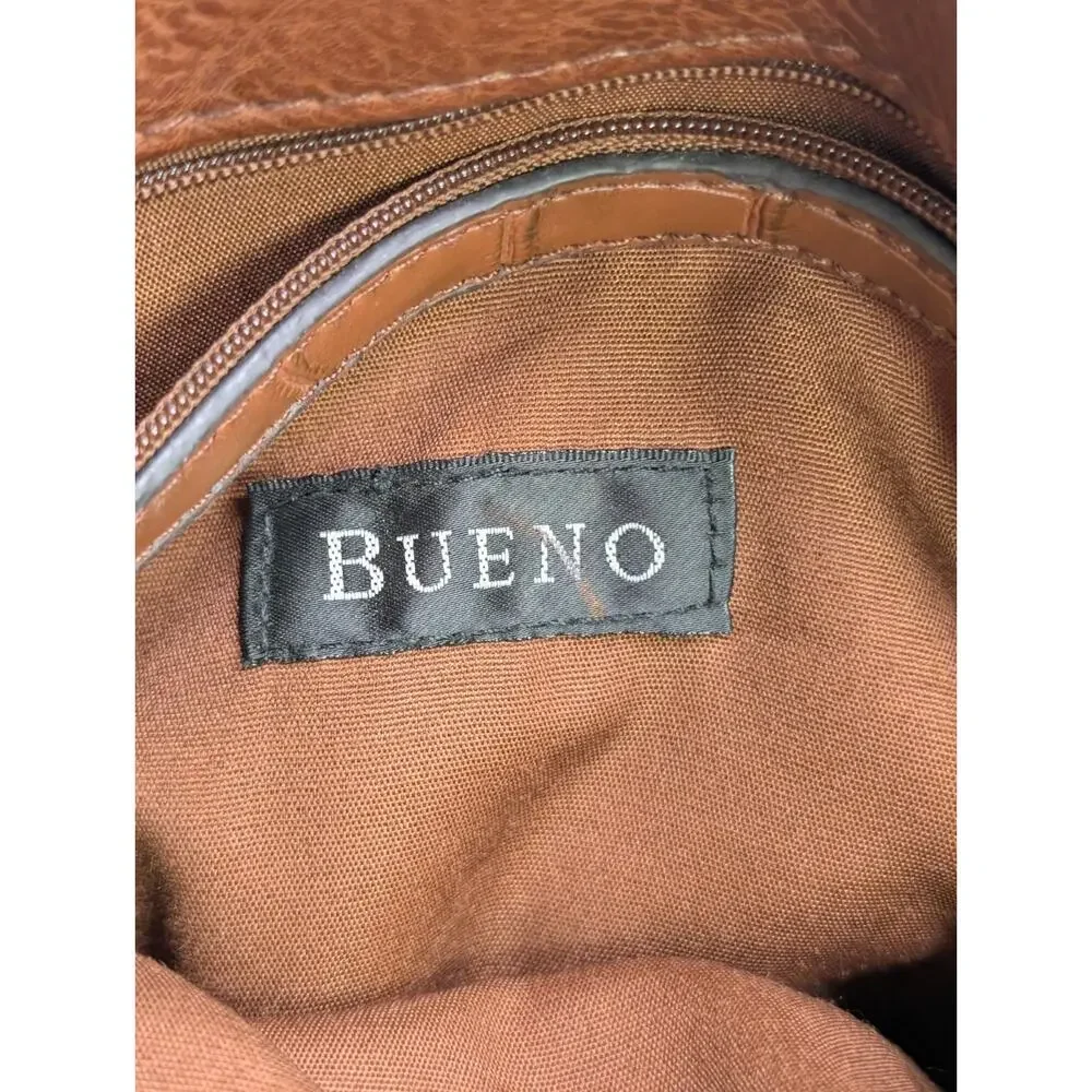 Bueno Brown Faux Leather Satchel Handbag Braided Handles Western Croc Trim